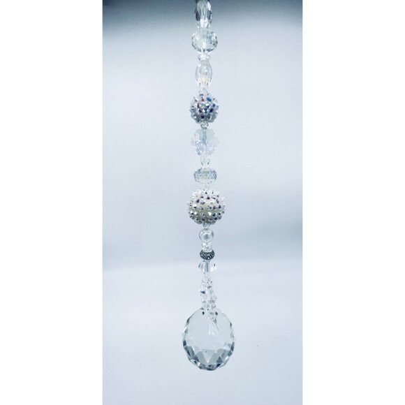 Beaded Suncatcher White & Clear Crystal Prism Hanging Patio Decor Yard Art Tree - Picture 4 of 9